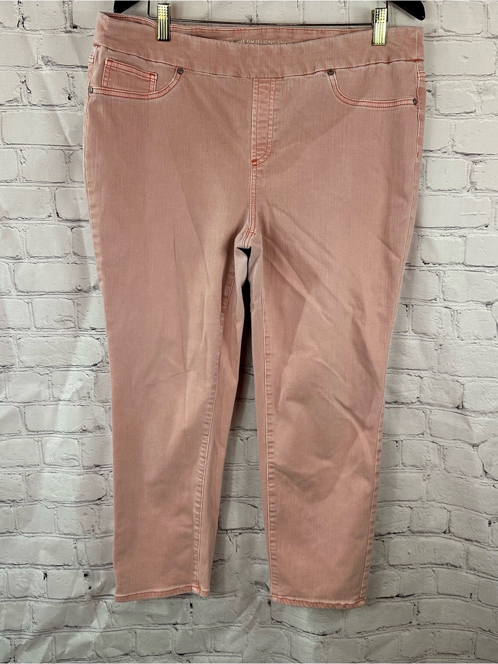 Chico's (3) Blush Pink pull on Jegging ankle Jeans women 16 cottage casual boho